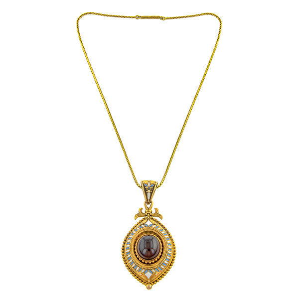 Antique Garnet Carbuncle & Enamel Pendant