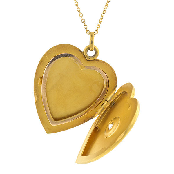 Antique Diamond Heart Locket Pendant Necklace