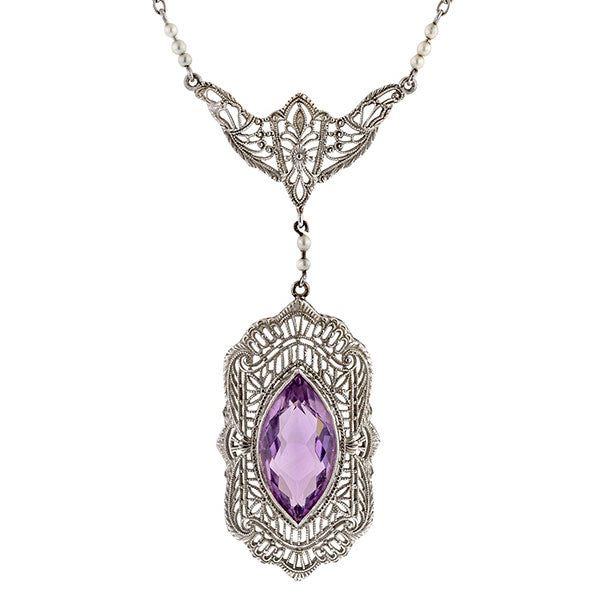 Antique Filigree Amethyst Necklace