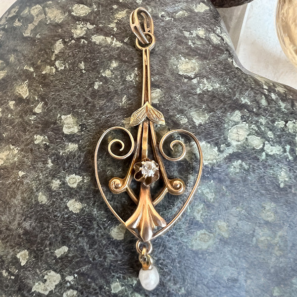 Antique Diamond & Pearl Lavalier Pendant