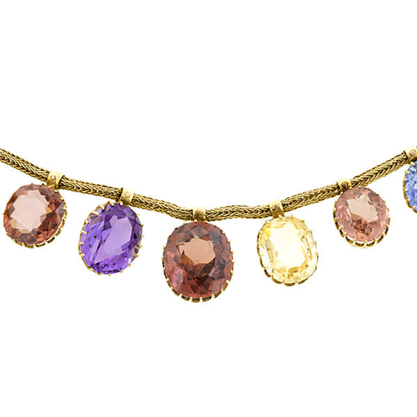 Antique Gem Pendant Fringe Necklace