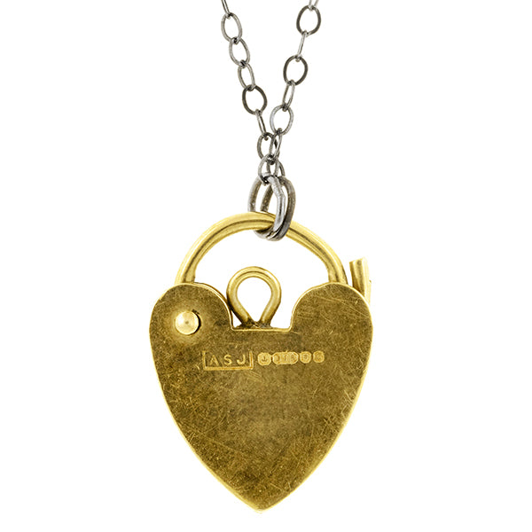 Antique Engraved Heart Padlock Pendant