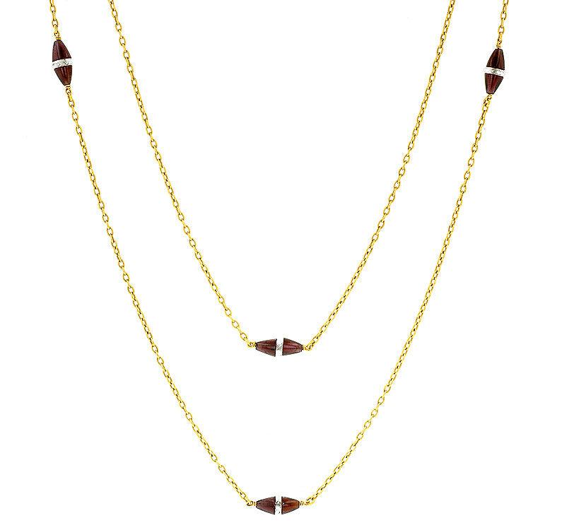 Antique Garnet & Crystal Long Chain Necklace