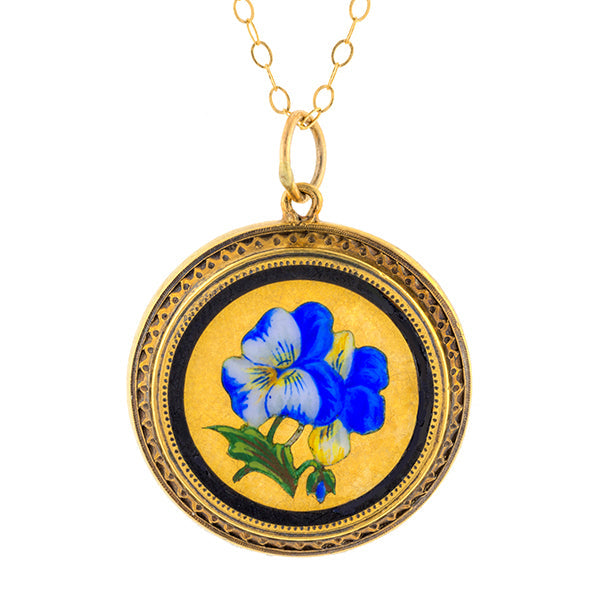 Antique Enamel Pansy Pendant