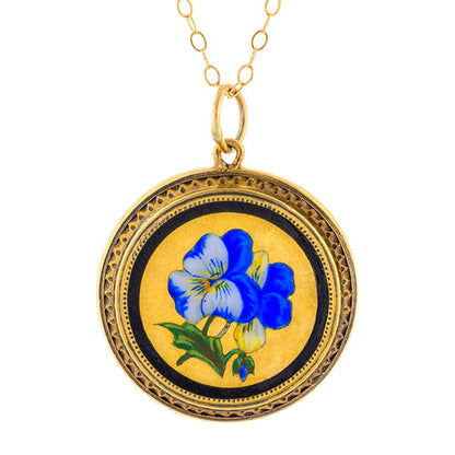 Antique Enamel Pansy Pendant