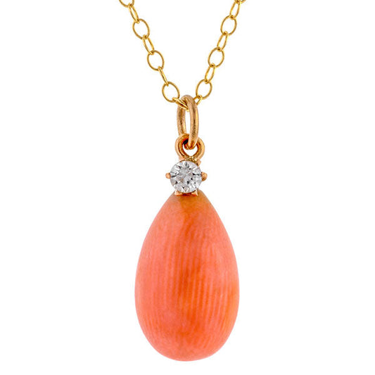 Antique Coral & Diamond Pendant