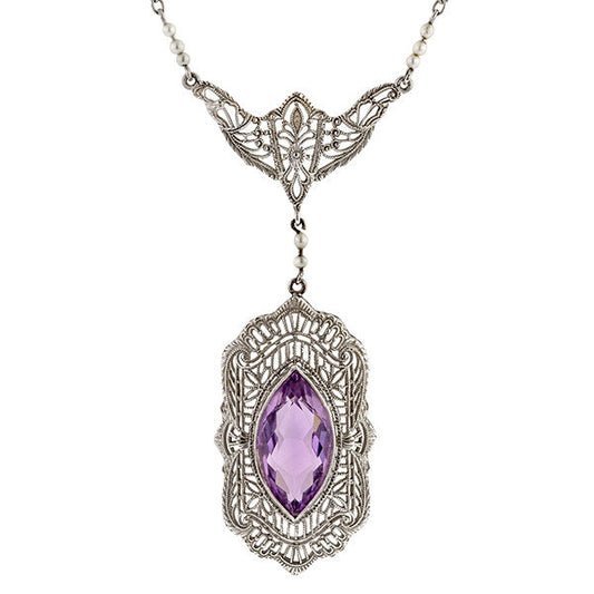 Antique Filigree Amethyst Necklace