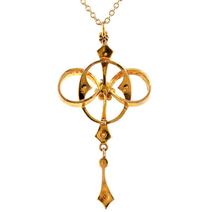 Antique Diamond & Pearl Lavalier Pendant Necklace