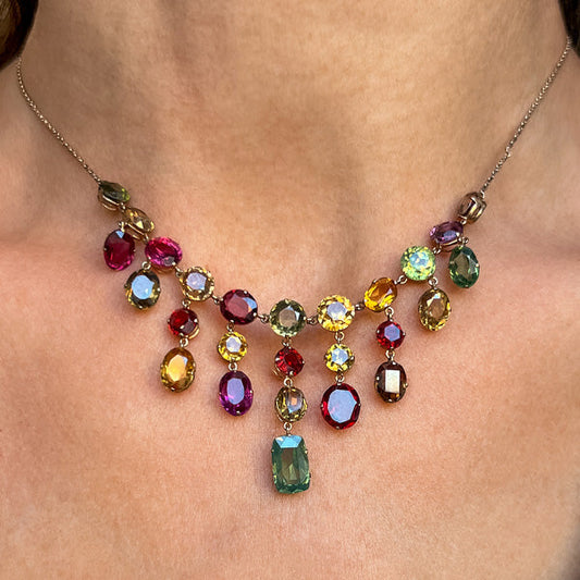 Antique Colored Stone Harlequin Necklace