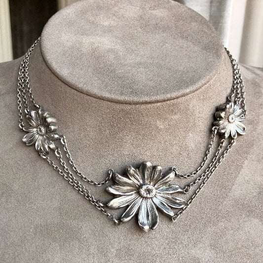 Antique Edwardian Silver Flower Necklace, Dec 25, 1903