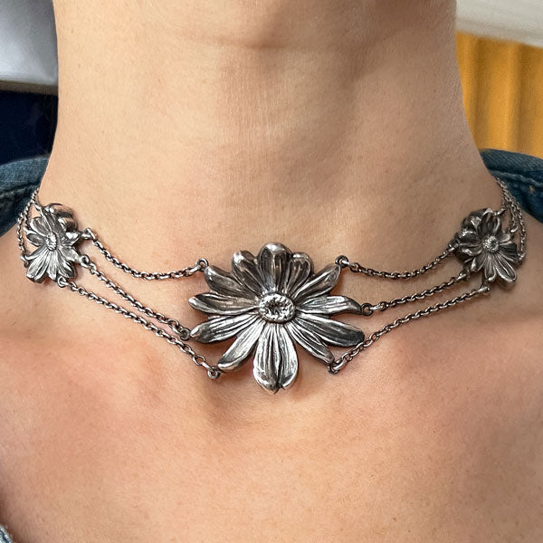 Antique Edwardian Silver Flower Necklace, Dec 25, 1903