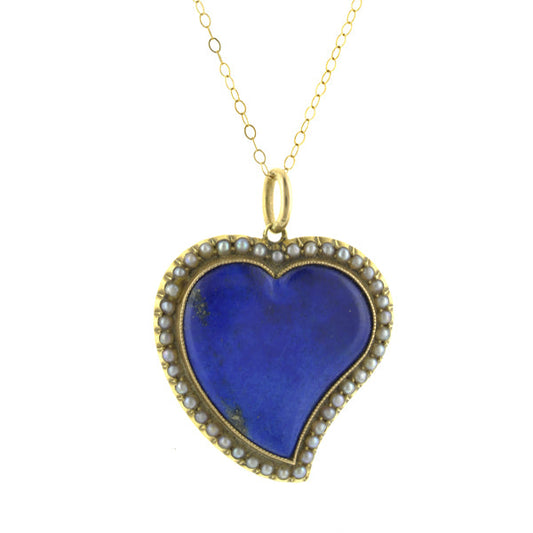 Antique Lapis & Pearl Heart Pendant