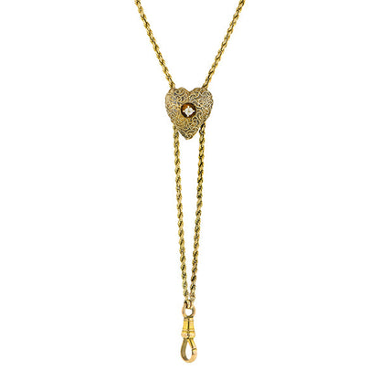 Antique Diamond Heart Slide Necklace, Old Euro 0.03ct