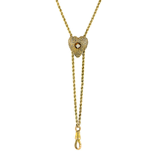 Antique Diamond Heart Slide Necklace, Old Euro 0.03ct